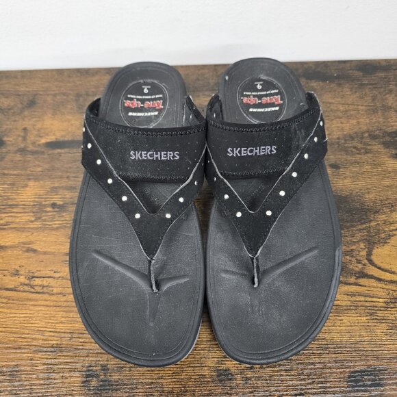 Skechers Tone Ups Sandals Womens 9 Thong Black Toe Post Casual Studded 37556 - Picture 7 of 9